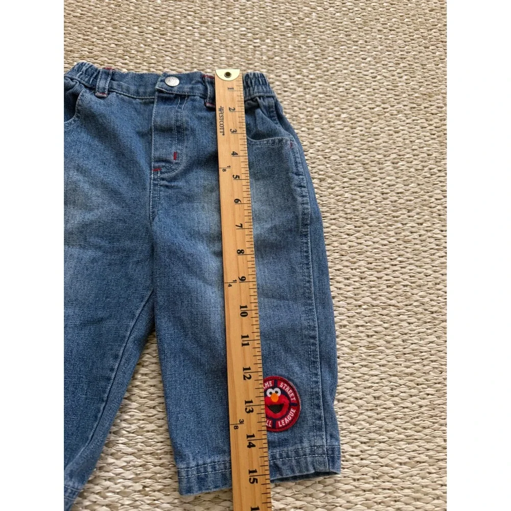 Vintage Sesame Street Elmo Baseball League‎ Toddler infant denim jeans 90's 12 M